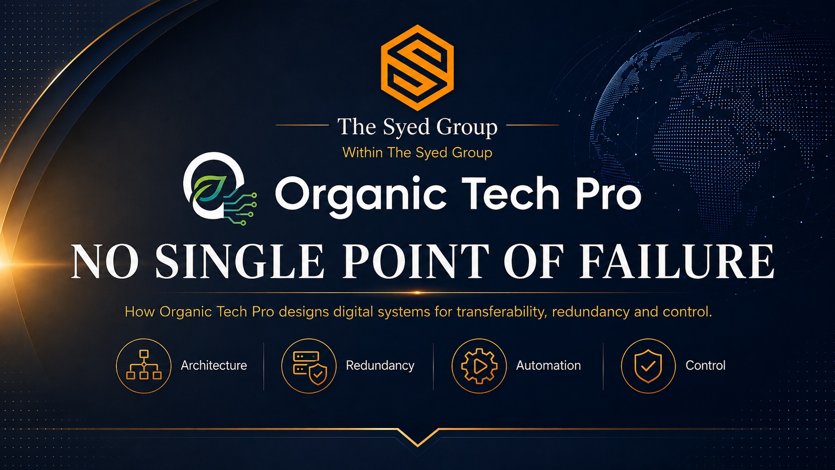 No Single Point of Failure: How Organic Tech Pro Designs Digital Systems for Transferability and Control — corporate institutional featured image for Organic Tech Pro and The Syed Group