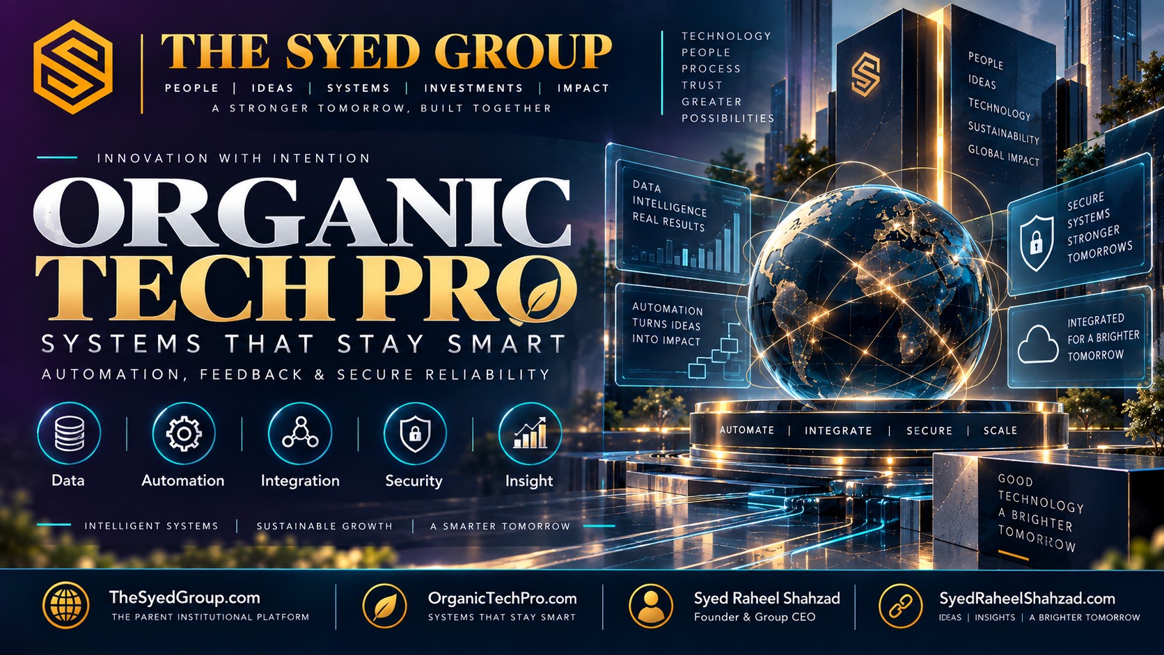 Organic Tech Pro system reliability using automation, integration, security and feedback within The Syed Group founded by Syed Raheel Shahzad
